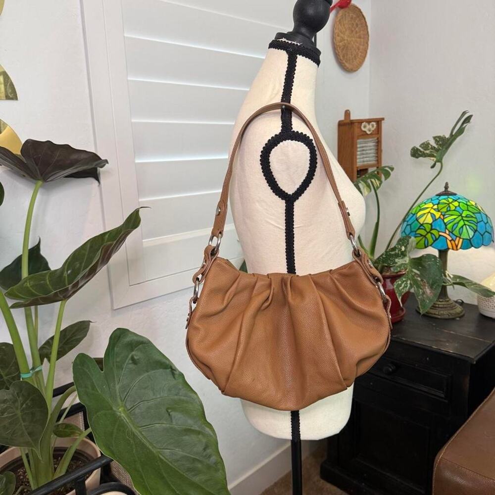 Simply Vera Vera Wang Brown Leather Ruched Shoulder Bag Y2K Boho Purse